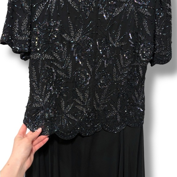Brilliante Silk Vintage Black Beaded Embroidered Floral Elegant Dress Size Large - Picture 8 of 10